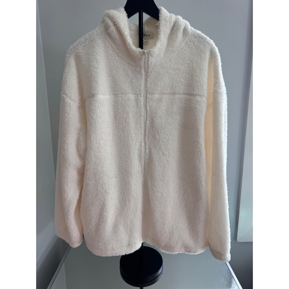 NWT Style & Co Womens White Sherpa Full Zip Hoodie Jacket XXL